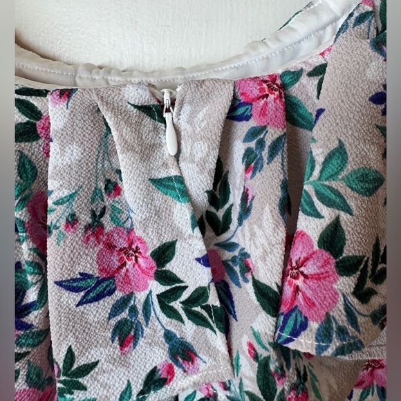 Betsey Johnson Off Shoulder Cream Pink Tropical Floral A Line Midi Dress Size 2 - Picture 9 of 13